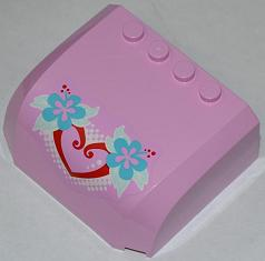 Lego Windscreen 5 x 6 x 2 Curved Top Canopy with 4 Studs with Heart and Flowers Pattern (Sticker) - Set 3184 / Bright Pink