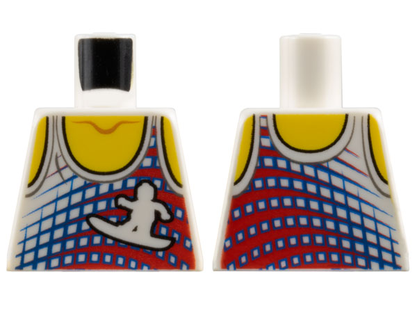 Lego Torso Tank Top with Surfer Silhouette, Yellow Neck and Shoulders Pattern / White