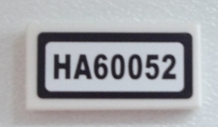 Lego Tile 1 x 2 with 'HA60052' Pattern (Sticker) - Set 60052 / White
