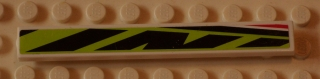 Lego Tile 1 x 8 with Short Black and Red Lines on Lime Background Pattern Model Left Side (Sticker) - Set 8897