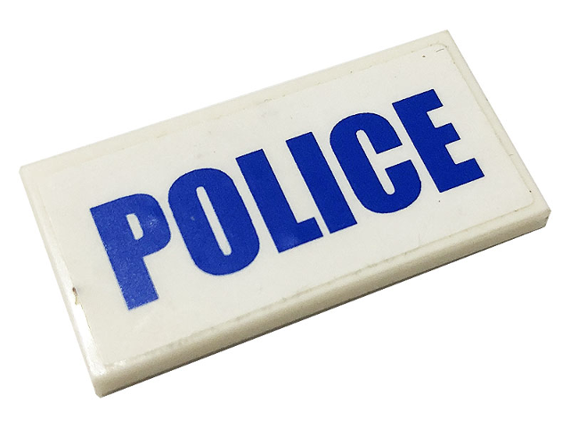 Lego Tile 2 x 4 with Blue 'POLICE' Pattern (Sticker) - Set 60141 / White