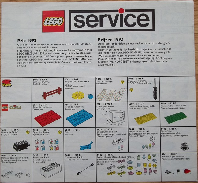 Lego 1992 Large Service Packs Belgian