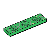 Lego Tile 1 x 4 with Ornate Circular Symbols, Silver Curved Lines Print