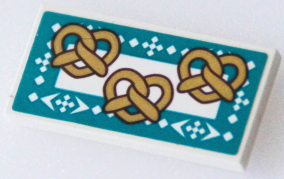 Lego Tile 2 x 4 with 3 Pretzels, Dark Turquoise Border with White Squares and Arrows Pattern (Sticker) - Set 41167
