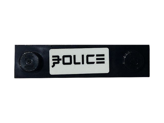 Lego Plate, Modified 1 x 4 with 2 Studs without Groove with Ninjago 'POLICE' Pattern (Sticker) - Set 70607 / Black