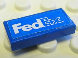 Lego Tile 1 x 2 with 'FedEx' Pattern (Sticker) - Set 8374 / Blue