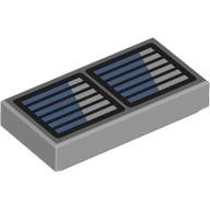 Lego Tile 1 x 2 with Black Grill, Medium Blue/White Shine Print