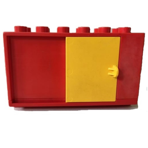 Lego Duplo Vehicle Container 6 x 3 with Yellow Sliding Door and Two Round Yellow Arrows Pointing Up and Down Print / Red