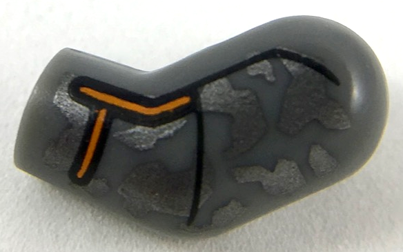 Lego Arm, Left with Dark Silver Camouflage and Orange Trim Pattern / Dark Bluish Gray