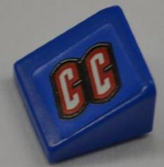 Lego Slope 30 1 x 1 x 2/3 with 'CC' on Blue Background Pattern Model Right (Sticker) - Set 8198