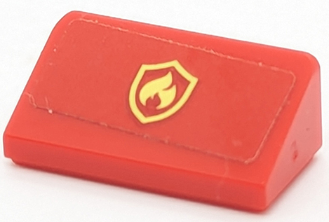 Lego Slope 30 1 x 2 x 2/3 with Bright Light Yellow Fire Logo Badge Pattern (Sticker) - Set 40347 / Red