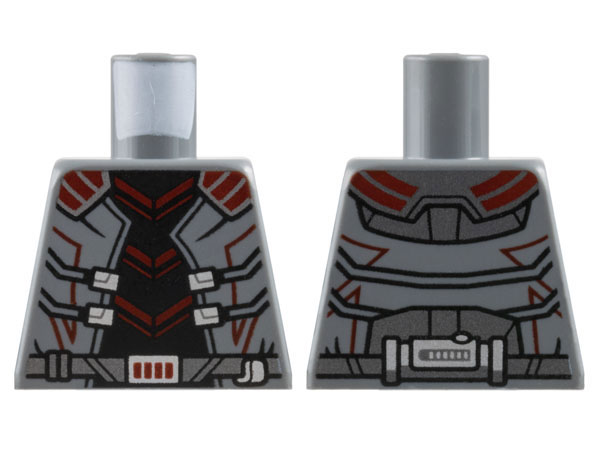 Lego Torso Armor, Black Center with Dark Red Trim, Silver Buckles, Dark Silver Belt and Panels Pattern / Dark Bluish Gray