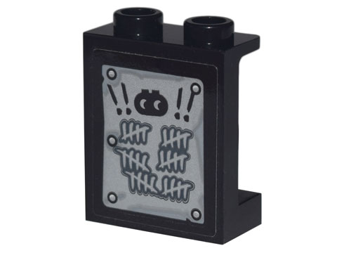 Lego Panel 1 x 2 x 2 with Side Supports - Hollow Studs with Exclamation Marks, DUPLO Alien, Counting Tick Marks, and Rivets Pattern (Sticker) - Set 70840