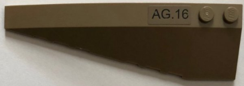 Lego Wedge 10 x 3 Left with 'AG.16' Pattern (Sticker) - Set 76075 / Dark Tan
