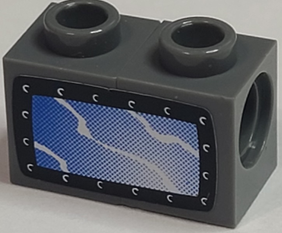 Lego Stickered Assembly 2 x 1 x 1 with Blue TV Screen with White Wavy Lines and Black Border Pattern (Sticker) - Set 3834
