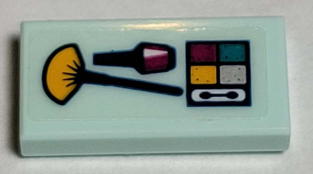Lego Tile 1 x 2 with Brushes and Eye Shadow Pattern (Sticker) - Set 41344 / Light Aqua