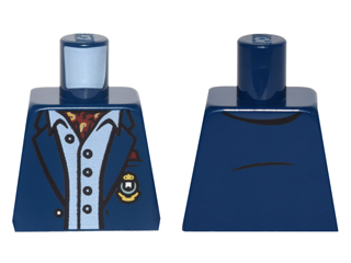Lego Torso Batman Suit Jacket, Light Blue Button Down Shirt Open Collar, Red Ascot, Gold Monogram Pattern / Dark Blue