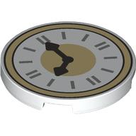 Lego Tile Round 3 x 3 with Clock, Tan Border Print / White