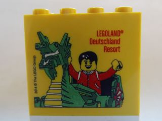 Lego Brick 2 x 4 x 3 with Dragon and Legoland Deutschland Resort Pattern / Yellow