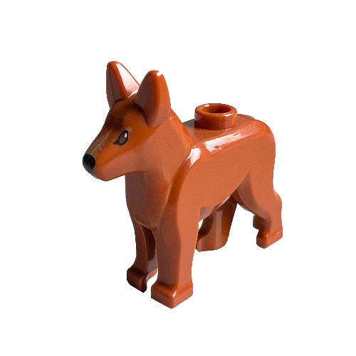 Lego Animal, Dog, Alsatian / German Shepherd (Police Dog) with Black Eyes, Dark Tan Muzzle Print