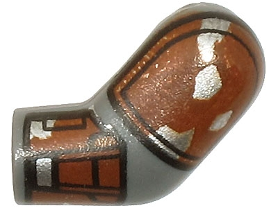 Lego Arm, Left with Reddish Brown and Silver Shoulder Pad and Armor Pattern / Dark Bluish Gray