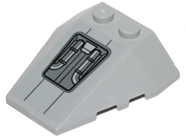 Lego Wedge 4 x 4 Triple with Stud Notches with Pipes and Hull Plates Pattern (Sticker) - Set 75316 / Light Bluish Gray