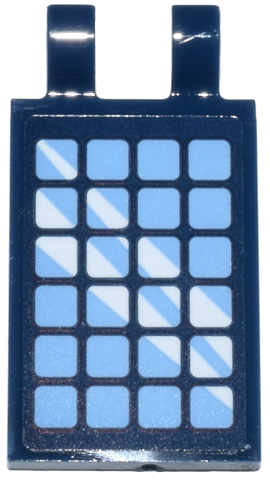 Lego Tile, Modified 2 x 3 with 2 Open O Clips with Bright Light Blue Solar Panel with White Reflections Pattern (Sticker) - Set 42648 / Dark Blue