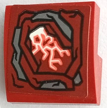 Lego Slope, Curved 2 x 2 x 2/3 with Armor with Black Outlines, Dark Bluish Gray Highlights, White and Coral Cosmic Energy Pattern Model Left Side (Sticker) - Set 76155