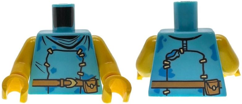 Lego Torso Sleeveless Shirt with Black Trim and Creases, Gold Stitching and Dark Azure Water Spots, Medium Nougat Belt with Buckle and Pouches Pattern / Yellow Arms / Yellow Hands