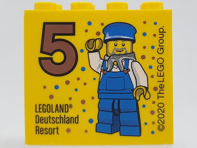 Lego Brick 2 x 4 x 3 with Besuchsmeister 5 Bronze 2020 LEGOLAND Deutschland Resort Pattern / Yellow