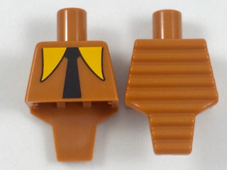 Lego Torso, Modified Short with Ridged Armor with Long Orange Collar, Black Tie Pattern / Dark Orange