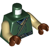 Lego Torso Robe over Tan Shirt, Cross Strap, and Tied Belt Print, Tan Arms, Reddish Brown Hands / Dark Green