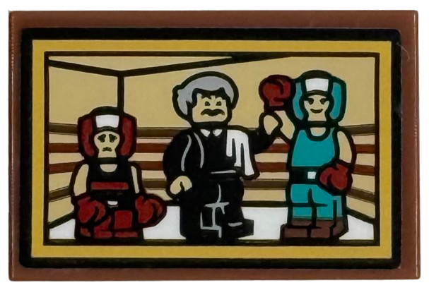 Lego Tile 2 x 3 with Boxers and Referee in Boxing Ring Pattern (Sticker) - Set 76451