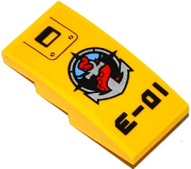 Lego Slope, Curved 4 x 2 with Screws, Deep Sea Logo with Silver Anchor and Red Tentacle and 'E-01' Pattern (Sticker) - Set 60092 / Yellow