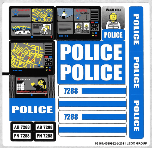 Lego Sticker Sheet for Set 7288-1
