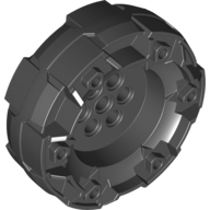 Lego Wheel Hard Plastic, Treaded with 7 Pin Holes and 6 Small Holes / Black