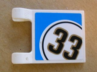 Lego Flag 2 x 2 Square with Flat Edge with Black '33' in White Circle with Blue Background Pattern on Both Sides (Stickers) - Set 8147
