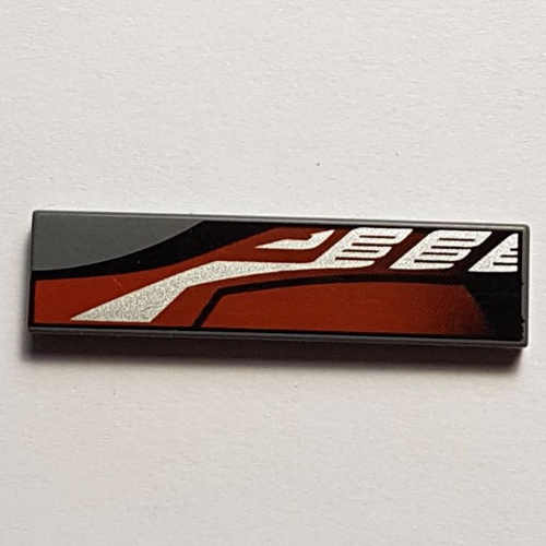 Lego Tile 1 x 4 with Sleek Silver, Red and Black Print Left [8381]