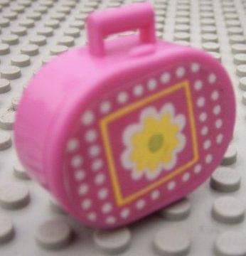 Lego Scala Utensil Oval Case with Yellow Flower and White Dots on Dark Pink Background Pattern (Sticker) - Set 3118