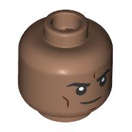 Lego Minifig Head Miles G. Morales (Prowler), Black Eyebrows, Reddish Brown Lines, Stern Smile / Medium Brown