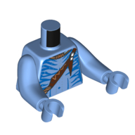 Lego Torso with Long Arms, Na'vi, with Bare Chest, Blue Markings, Reddish Brown Strap with Feather print, Medium Blue Arms and Hands / Medium Blue