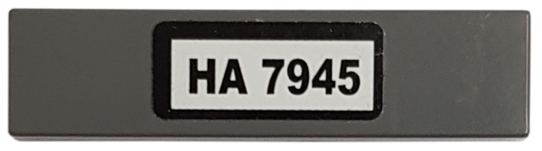 Lego Tile 1 x 4 with Black 'HA 7945' on White Background Pattern (Sticker) - Set 7945 / Dark Bluish Gray