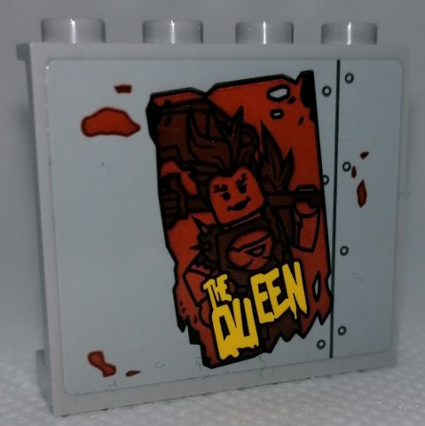 Lego Panel 1 x 4 x 3 with Side Supports - Hollow Studs with 'THE QUEEN' Tattered Poster Pattern (Sticker) - Set 75977