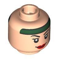 Lego Minifig Head Rogue, Dark Green Headband, Red Lips, Smile / Angry Teeth Print / Light Nougat