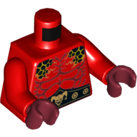 Lego Torso Muscles with Black Spots, and Black Belt with Jester Head Buckle Print, Red Arms, Dark Red Hands / Red