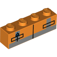Lego Brick 1 x 4 with Orange Safety Vest, Pockets Print / Orange