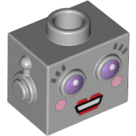 Lego Minifig Head Special, Robot with Purple Eyes, Eyelashes, Open Mouth with Red Lips Print (Lady Robot) / Light Bluish Gray