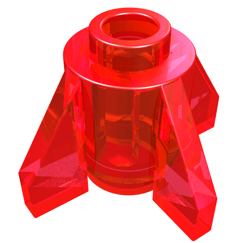 Lego Brick Round 1 x 1 with Fins, Open Stud / Trans-Red