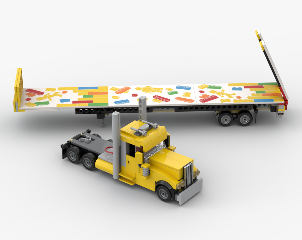 Lego Peterbilt Big Rig Tractor with No Sleeper and with Flatbed Trailer