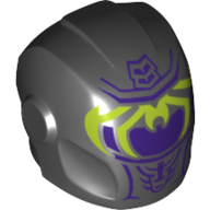 Lego Helmet with Armor Plates and Ear Protectors with Dark Purple Visor and Lime Spider Legs Print / Black